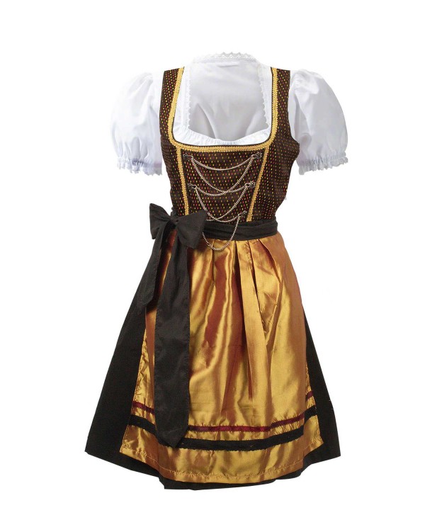 Vintage Midi Dirndl Dress Black Gold