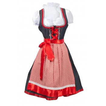 German Dirndl Midi Dress Denim Red 