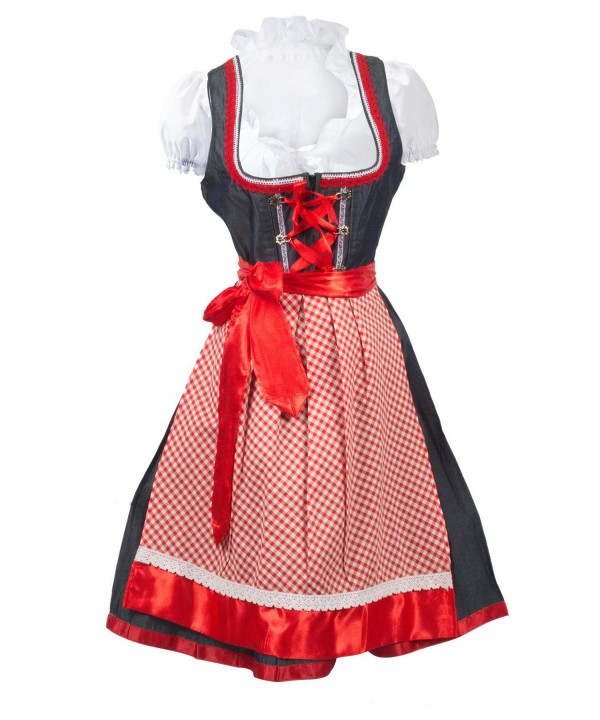 German Dirndl Midi Dress Denim Red 