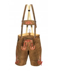 Traditional German Authentic Lederhosen Brown Red