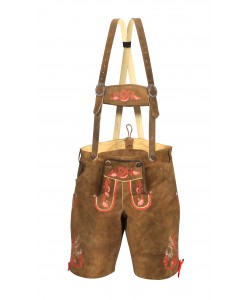 Traditional German Authentic Lederhosen Brown Red