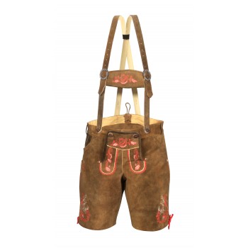 Traditional German Authentic Lederhosen Brown Red