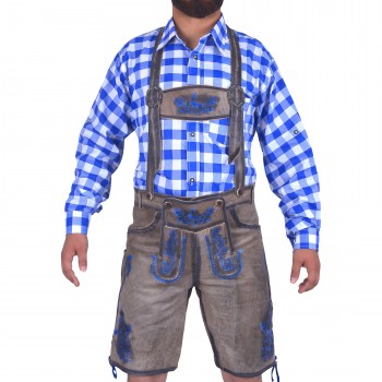 Authentic German Lederhosen Blue Embroidered