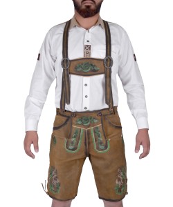 Bavarian Authentic German Lederhosen Gold Brown