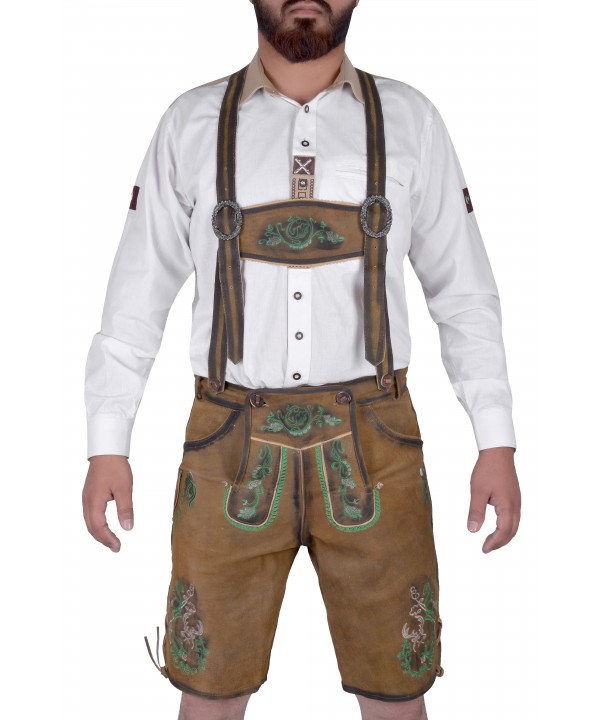 Bavarian Authentic German Lederhosen Gold Brown