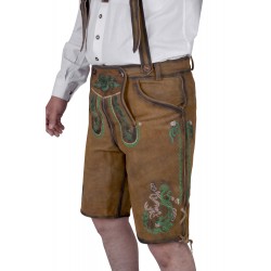 Bavarian Authentic German Lederhosen Gold Brown