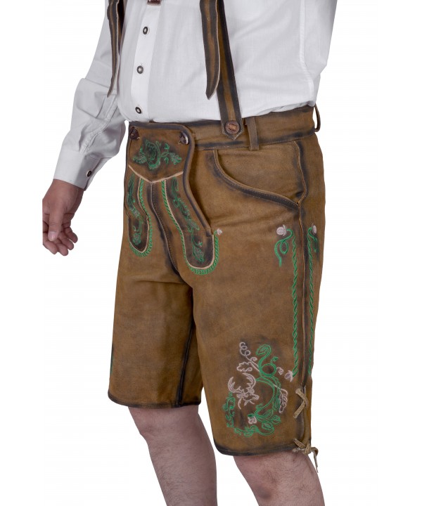 Bavarian Authentic German Lederhosen Gold Brown