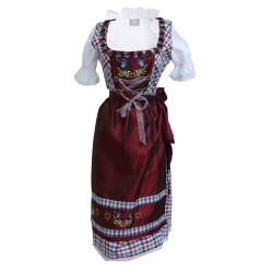 Checkered Midi Dirndl Eva Maroon Wine