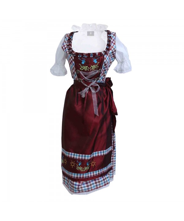 Checkered Midi Dirndl Eva Maroon Wine