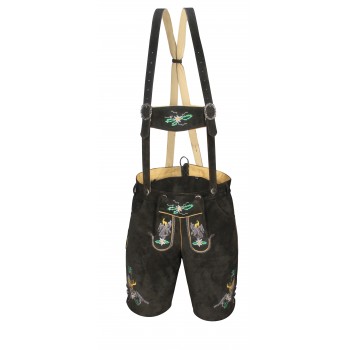Embroidered Short Authentic Lederhosen Dark Grey